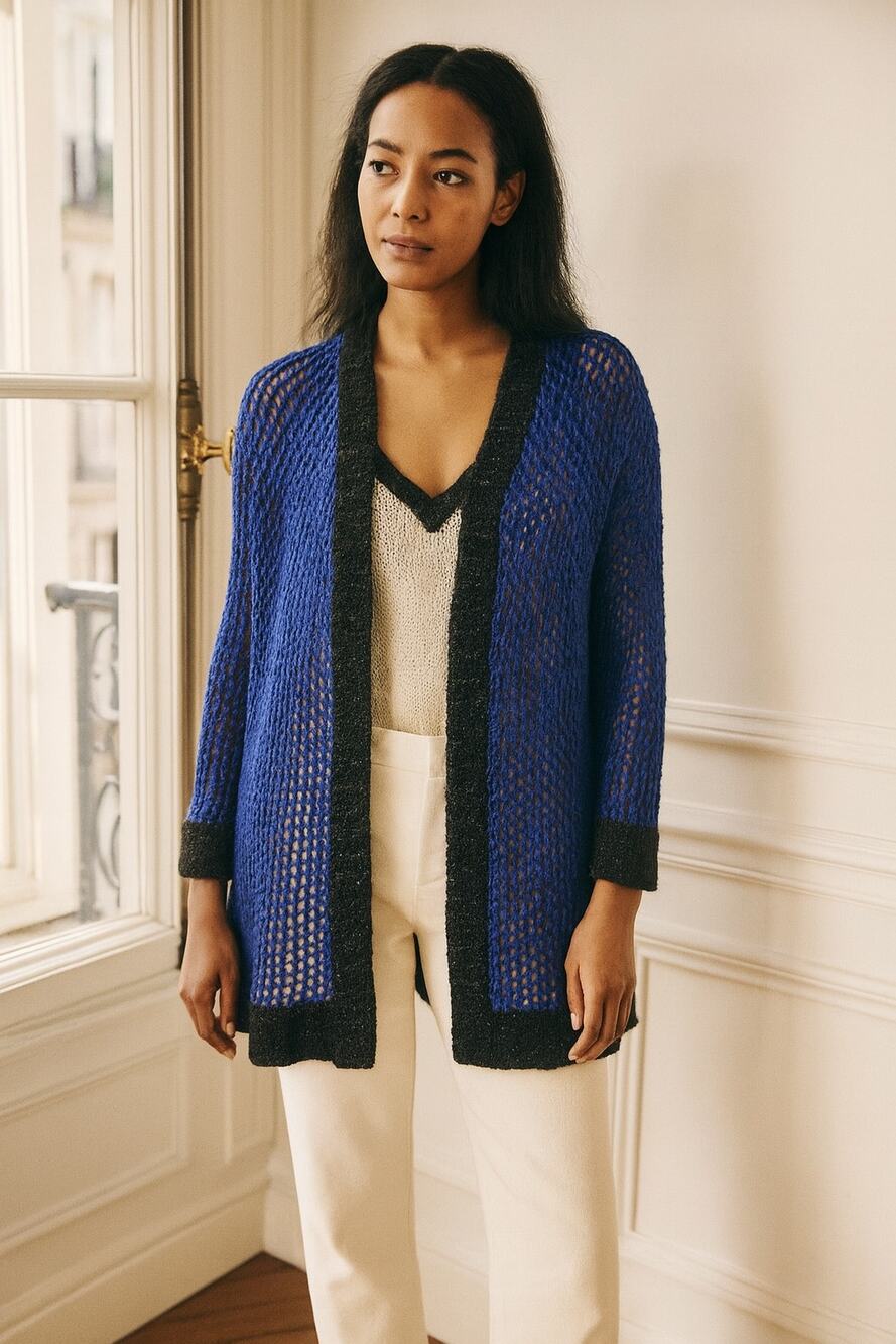 Plenty by Tracy Reese NWT Blue Open Weave Cardigan  Small